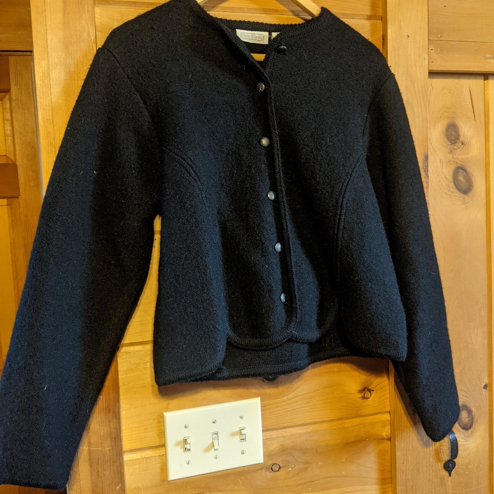 Black Boiled Wool Jacket, Size 10 - image 2